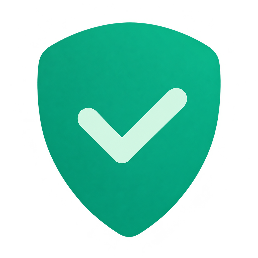Green shield with checkmark icon representing transparency and honest well-researched information