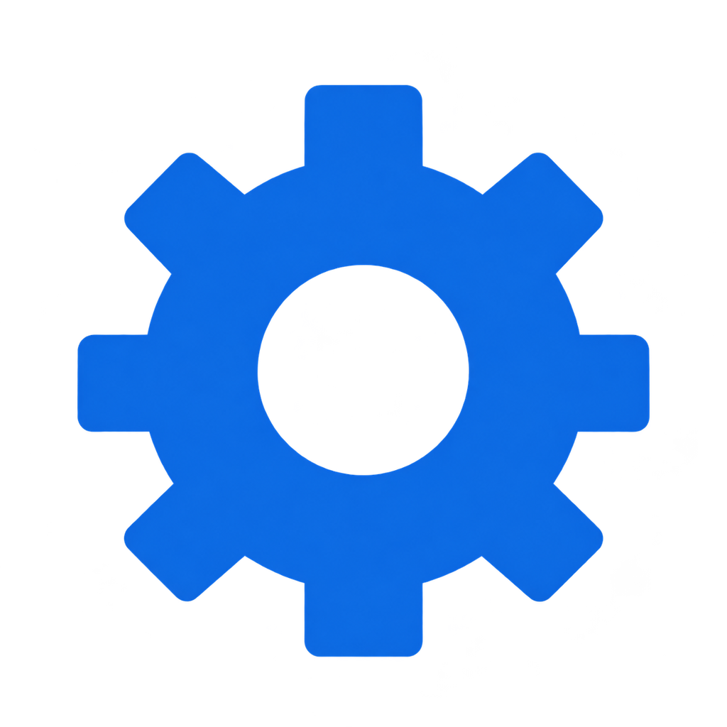 Practicality principle icon with blue gear for practical real-life tools