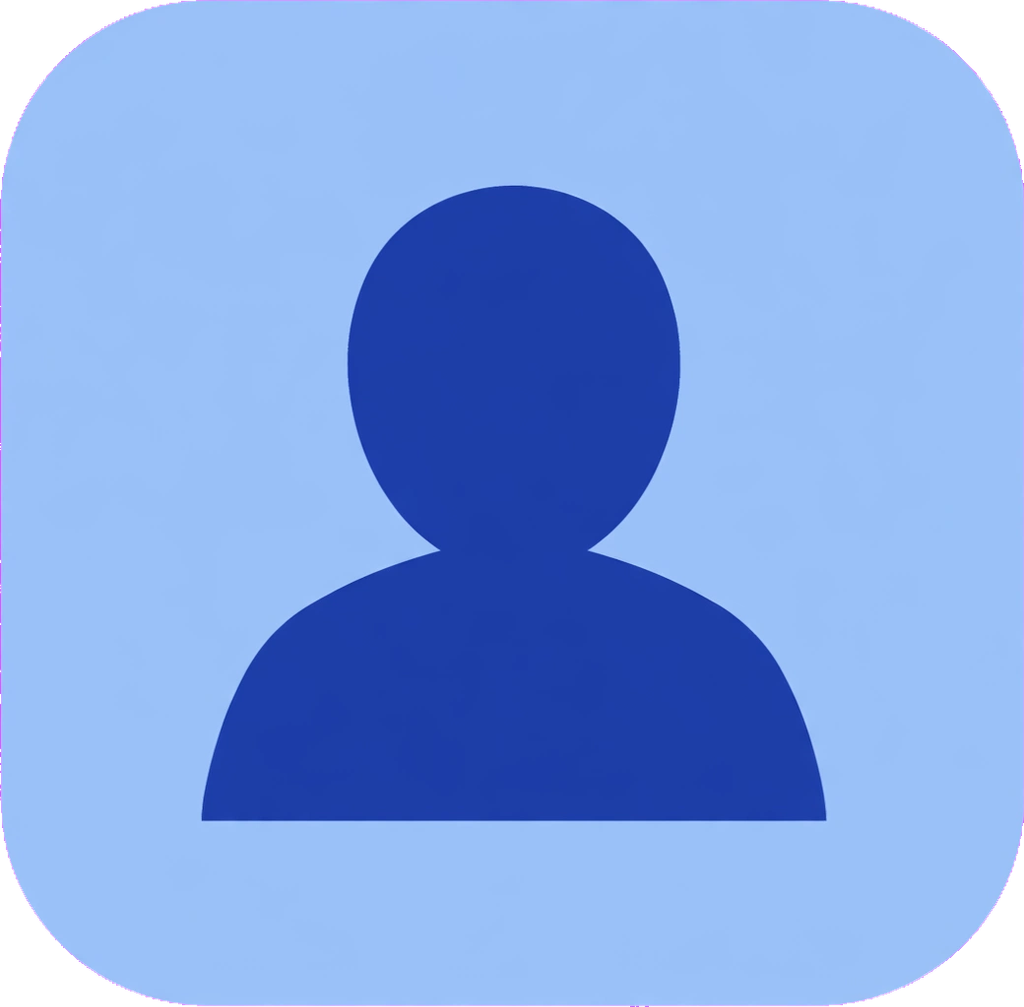 About Us page icon with blue person silhouette for website mission