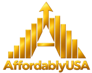 Alternative Text: AffordablyUSA footer logo with gold A chart arrow for smart financial planning
