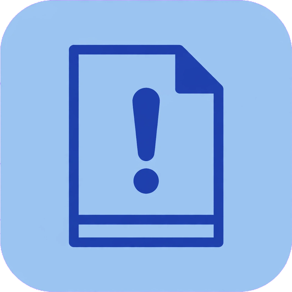 Disclaimer page icon with blue exclamation mark document for information limitations