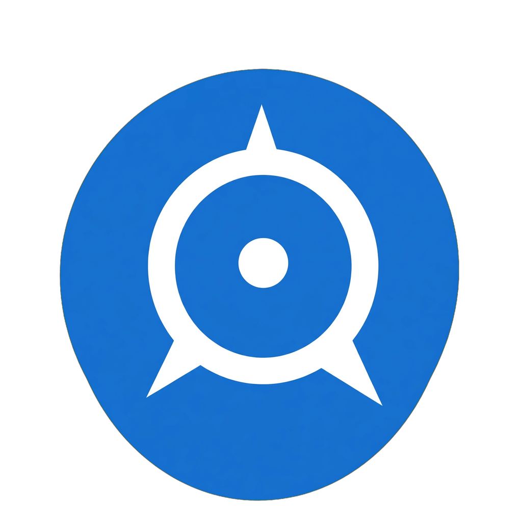 Blue circle icon with white circular target and central dot, with three pointed tails