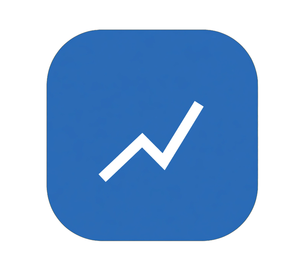 Blue square icon with white upward trending arrow representing financial growth and savings progress