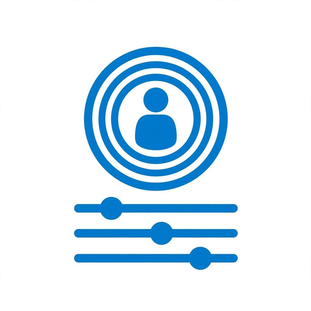 Personalized estimates icon - person with target and sliders