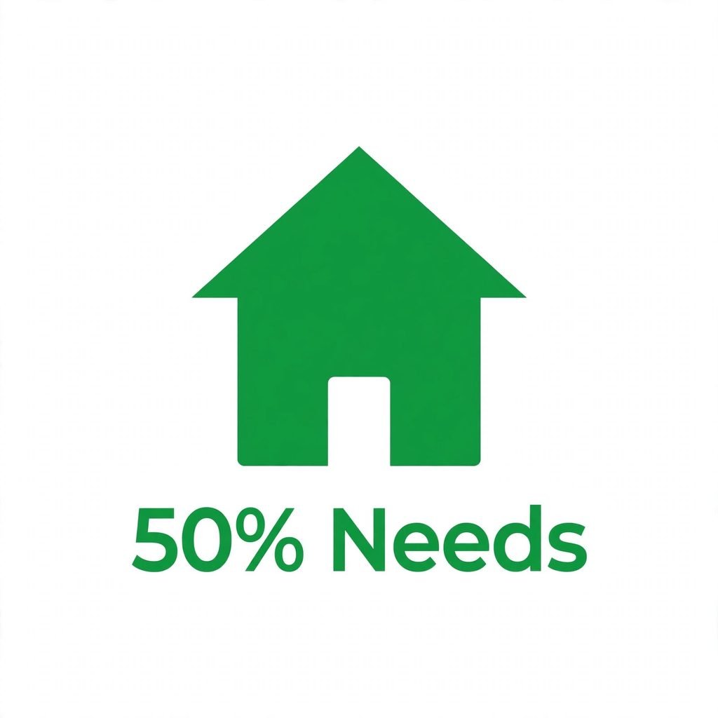 50 percent Needs green house icon housing utilities groceries transportation insurance
