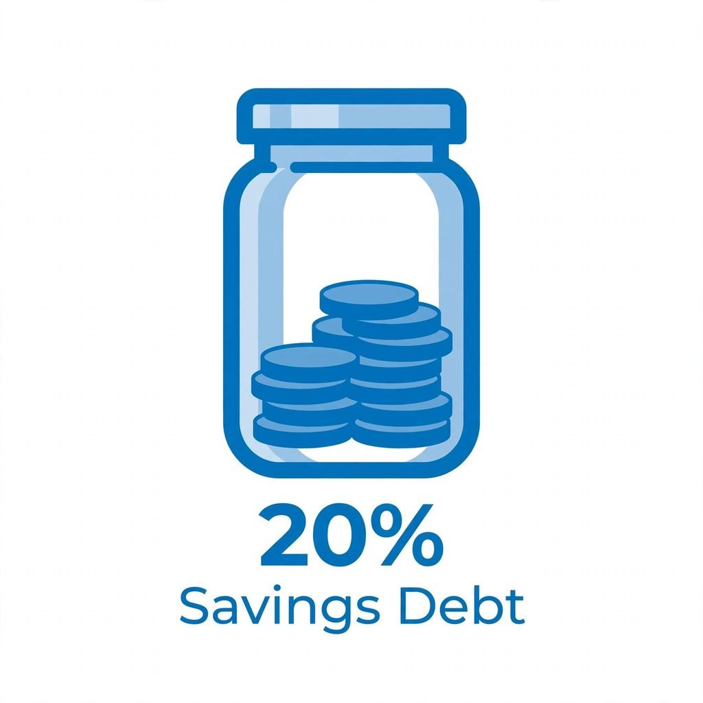 20 percent Savings Debt blue glass jar icon emergency fund retirement debt repayment halal no piggy bank