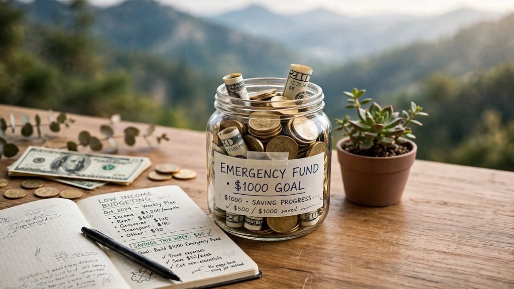 Emergency fund $1000 goal jar $500 saved low income budgeting