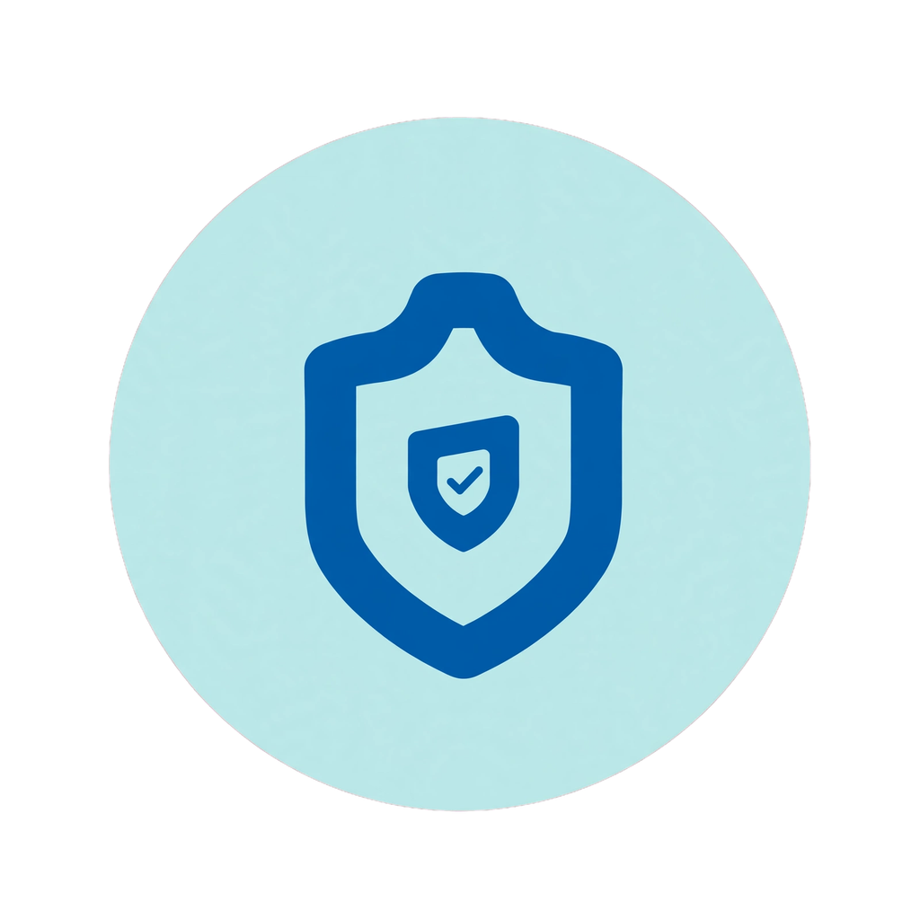 Secure grocery budget calculator - blue shield icon for privacy protection and safe budget planning